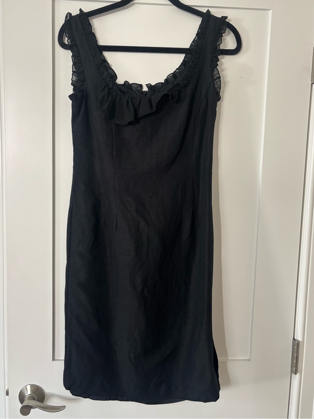 Pure & Simple A Way of Life Black Linen Blend Ruffle Midi Dress Size 4